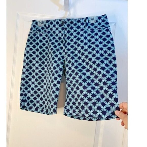Robert Talbott Pants - Talbots Petite Geometric Print Casual Summer Bermuda Shorts